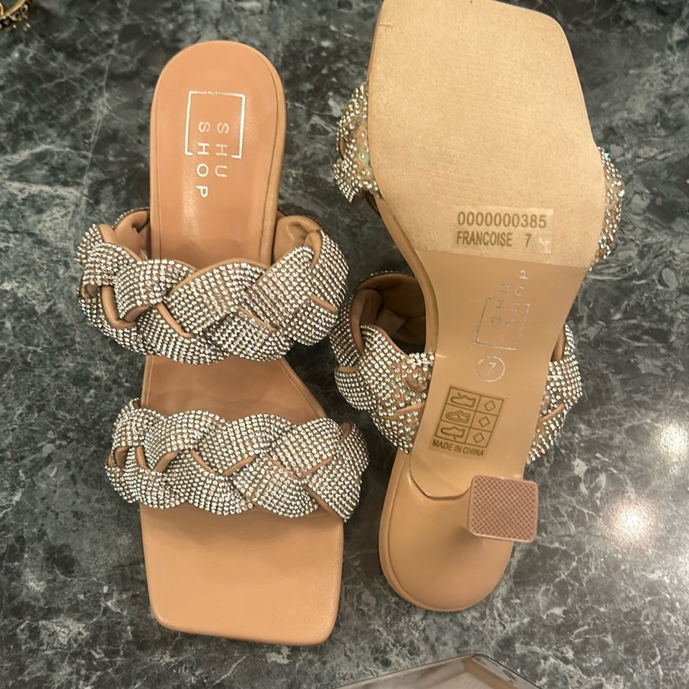 Brand new silver sparkle, slide, jeweled shoes